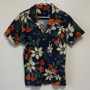 Roark Navy Short-Sleeve Floral Button-Down with Orange, Cream & Purple Accents
